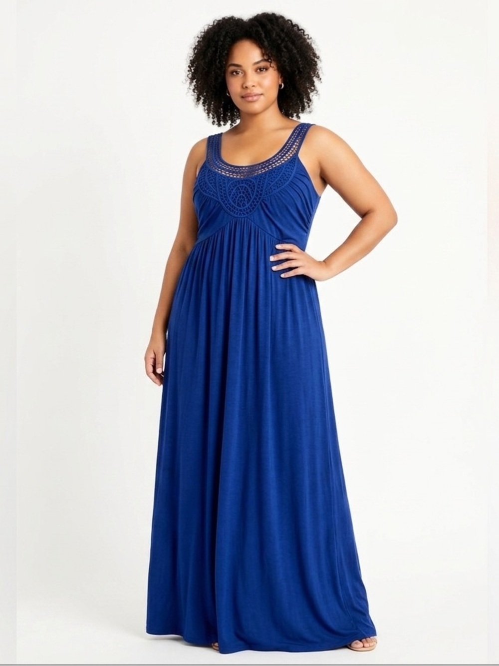 Maxi Dress Strappy Tank Lace Top A-line Beach Cover Up Royal Blue Plus Size 1X